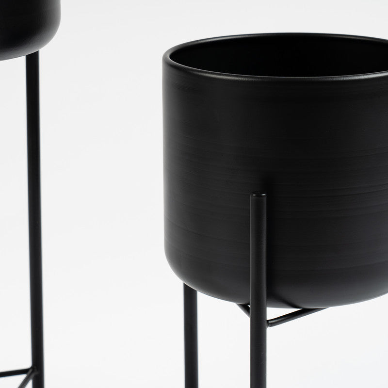 Set of 2 Black Planters on Stand